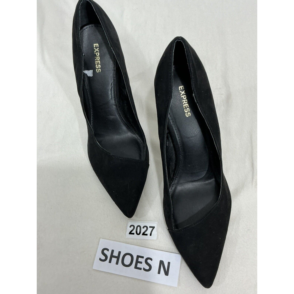 Womans Express Slip On Black Faux Suede High Heel Pump Size 10